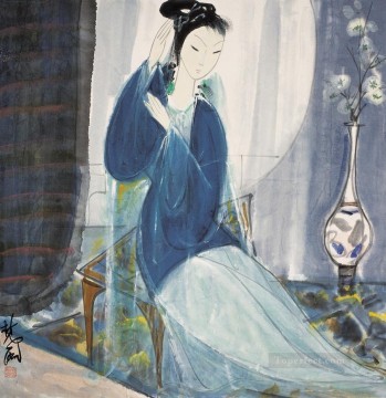 Lin Fengmian Painting - lady in blue old China ink